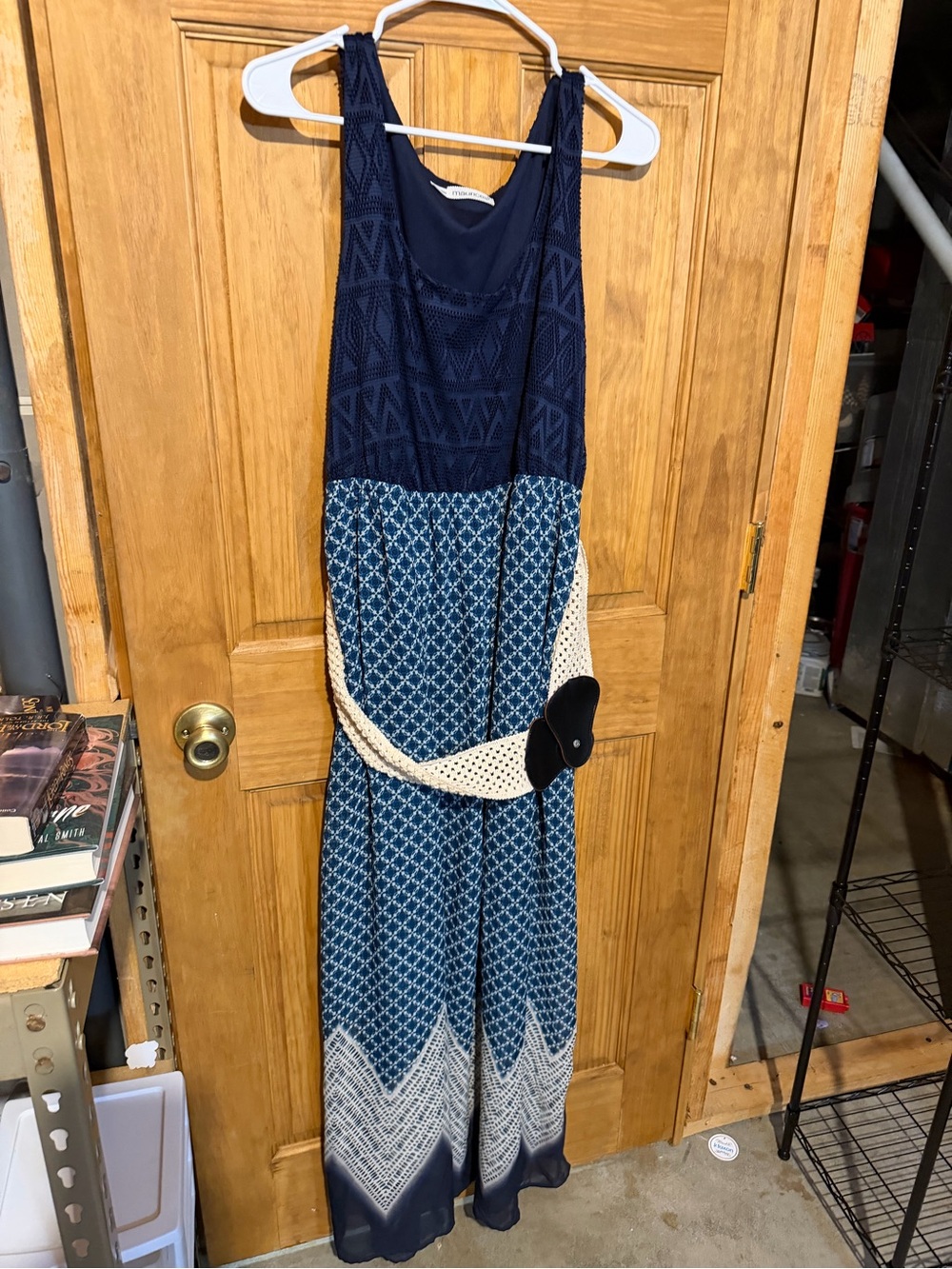 Maurices Navy and Cream Mixed-Print Sleeveless Maxi Dress
